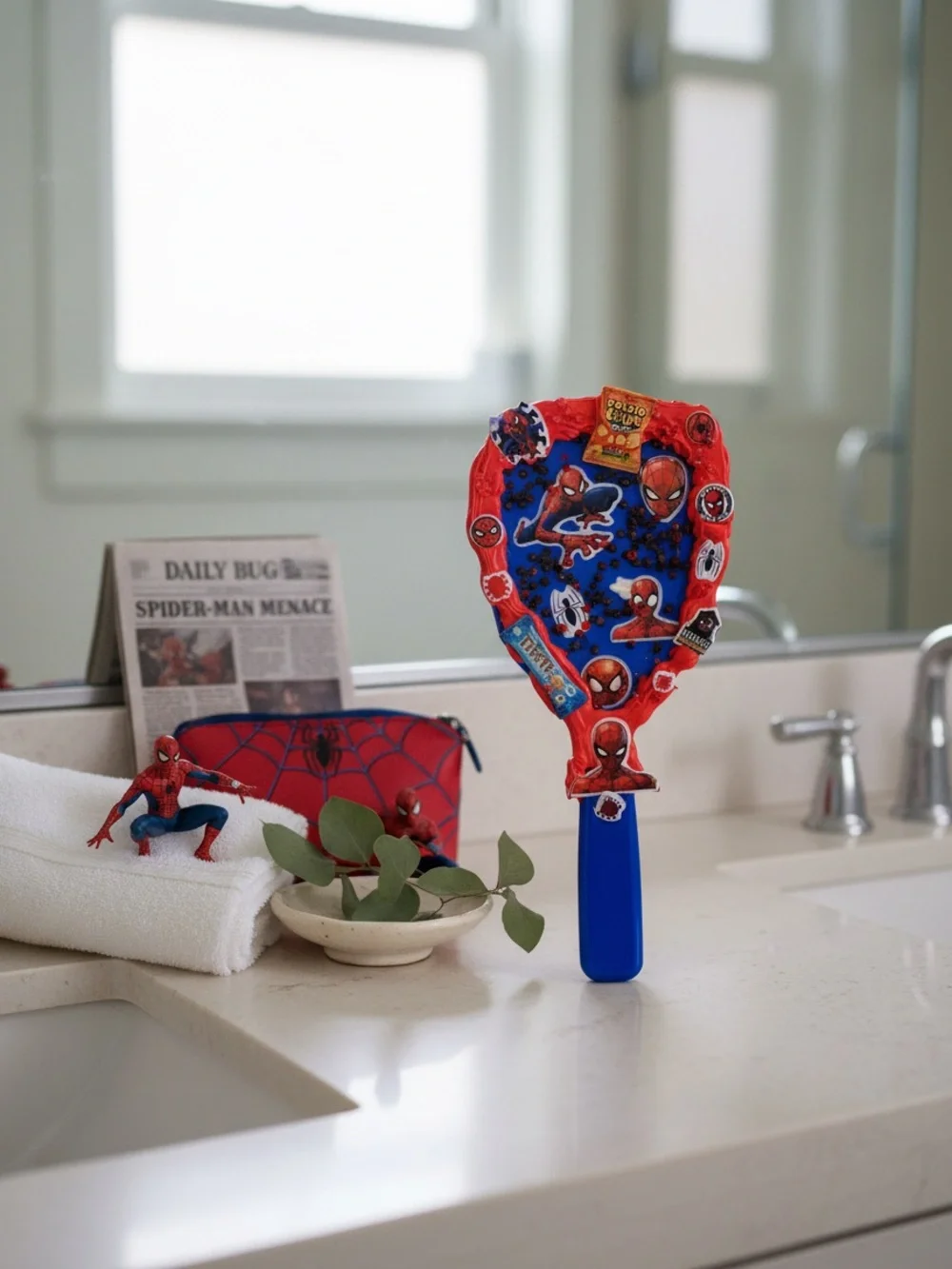 Kids Spider-Man Handheld Mirror - Red and Blue Handmade